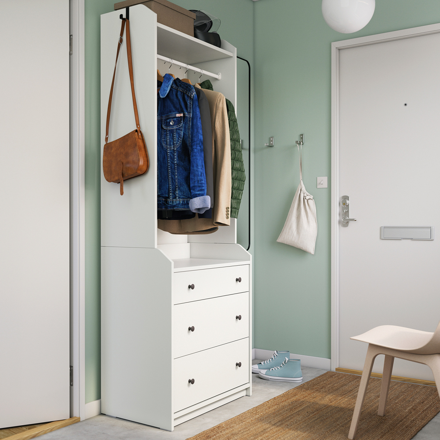 HAUGA open wardrobe with 3 drawers white - IKEA