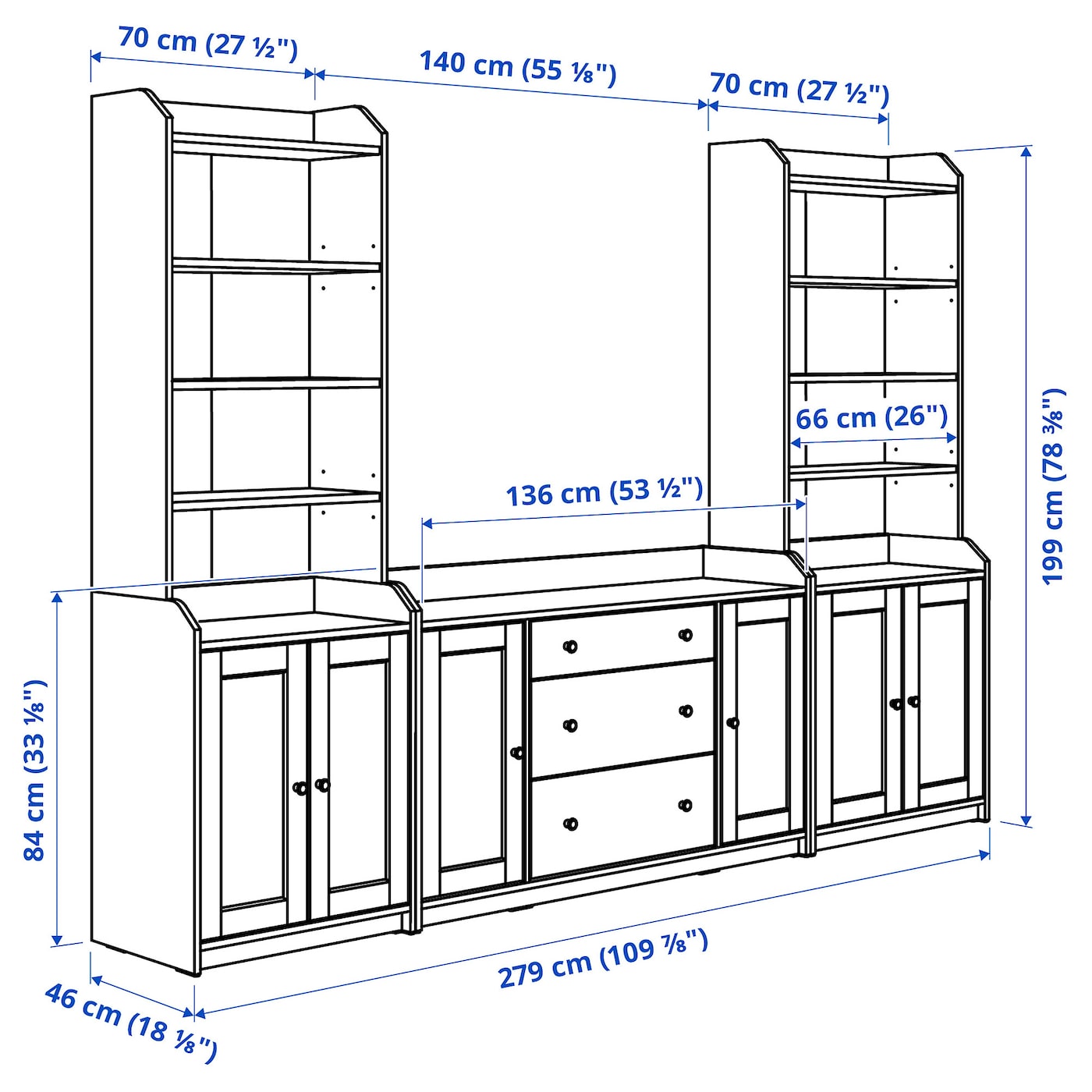 IKEA ハウガ　
チェスト（引き出し×3）, ホワイト, 70x84 cm HAUGA storage combination with drawers, gray, 74x215/8x783/8