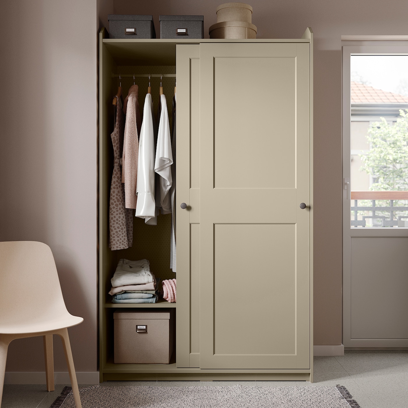 HAUGA wardrobe with sliding doors beige - IKEA