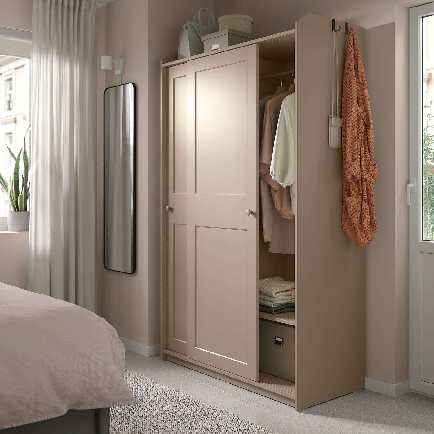 HAUGA wardrobe with sliding doors beige IKEA