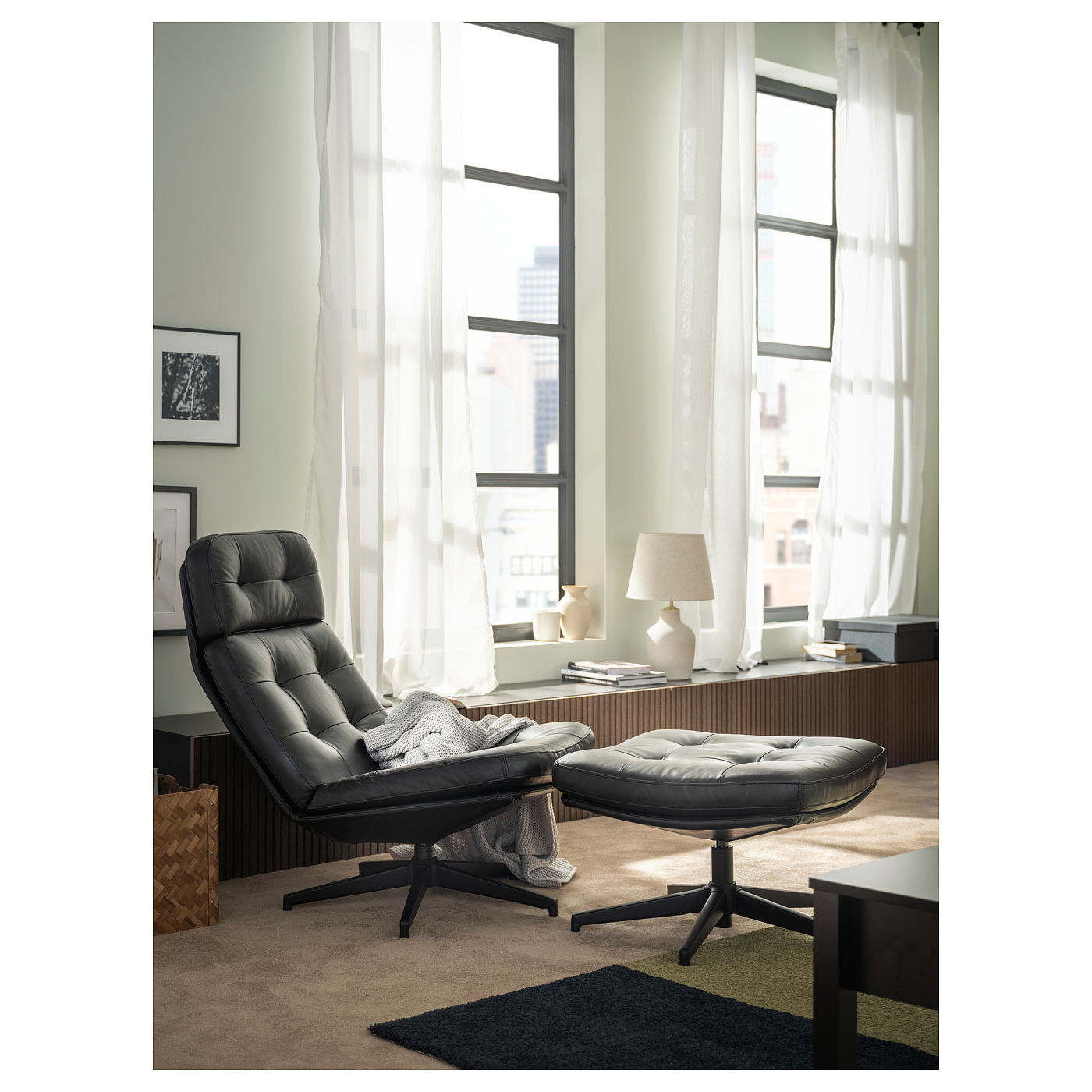 HAVBERG swivel easy chair and footstool Grann/Bomstad black - IKEA