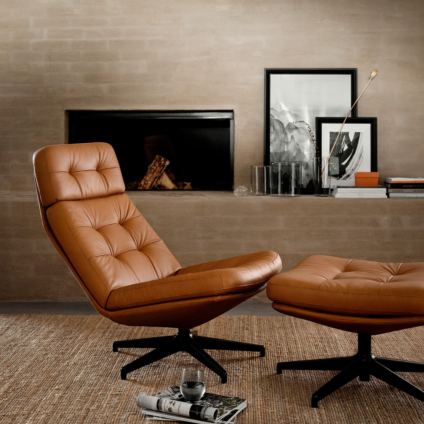 【star】IKEA ハルブダン　オットマン HAVBERG swivel easy chair and footstool Grann/Bomstad golden-brown