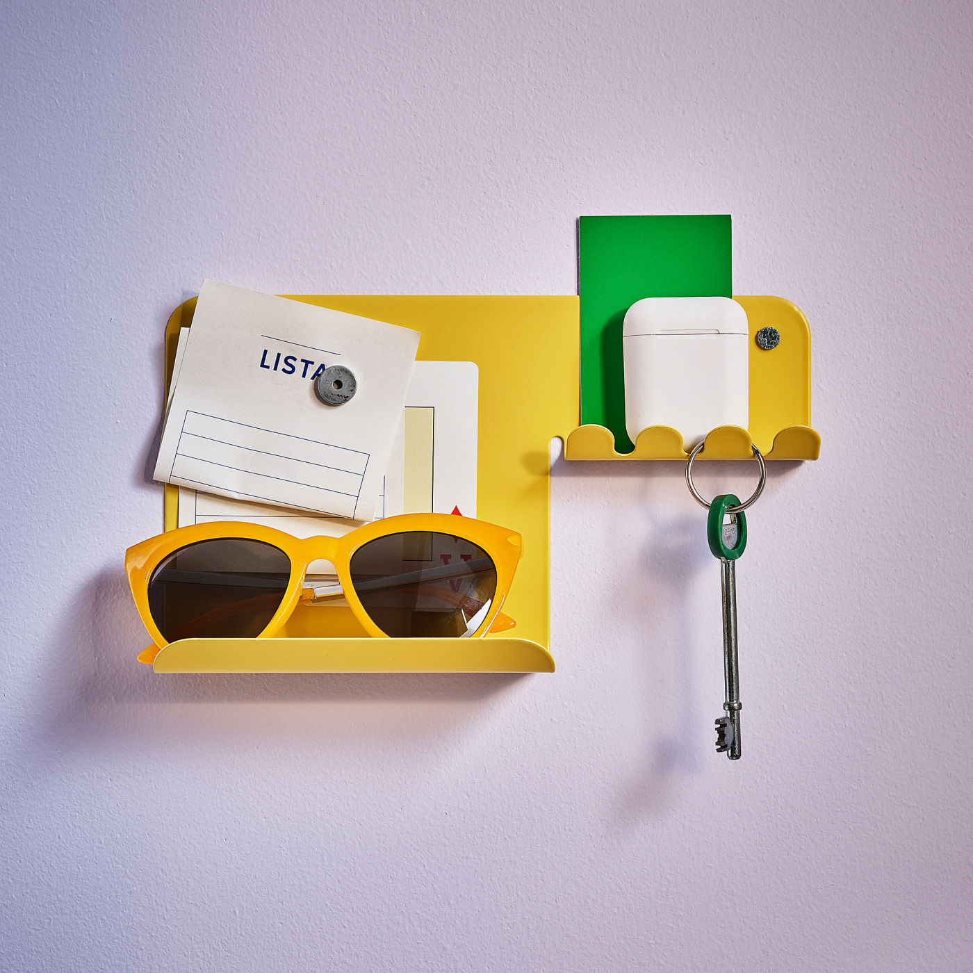 HAVREKROSS wall organiser w hooks yellow - IKEA