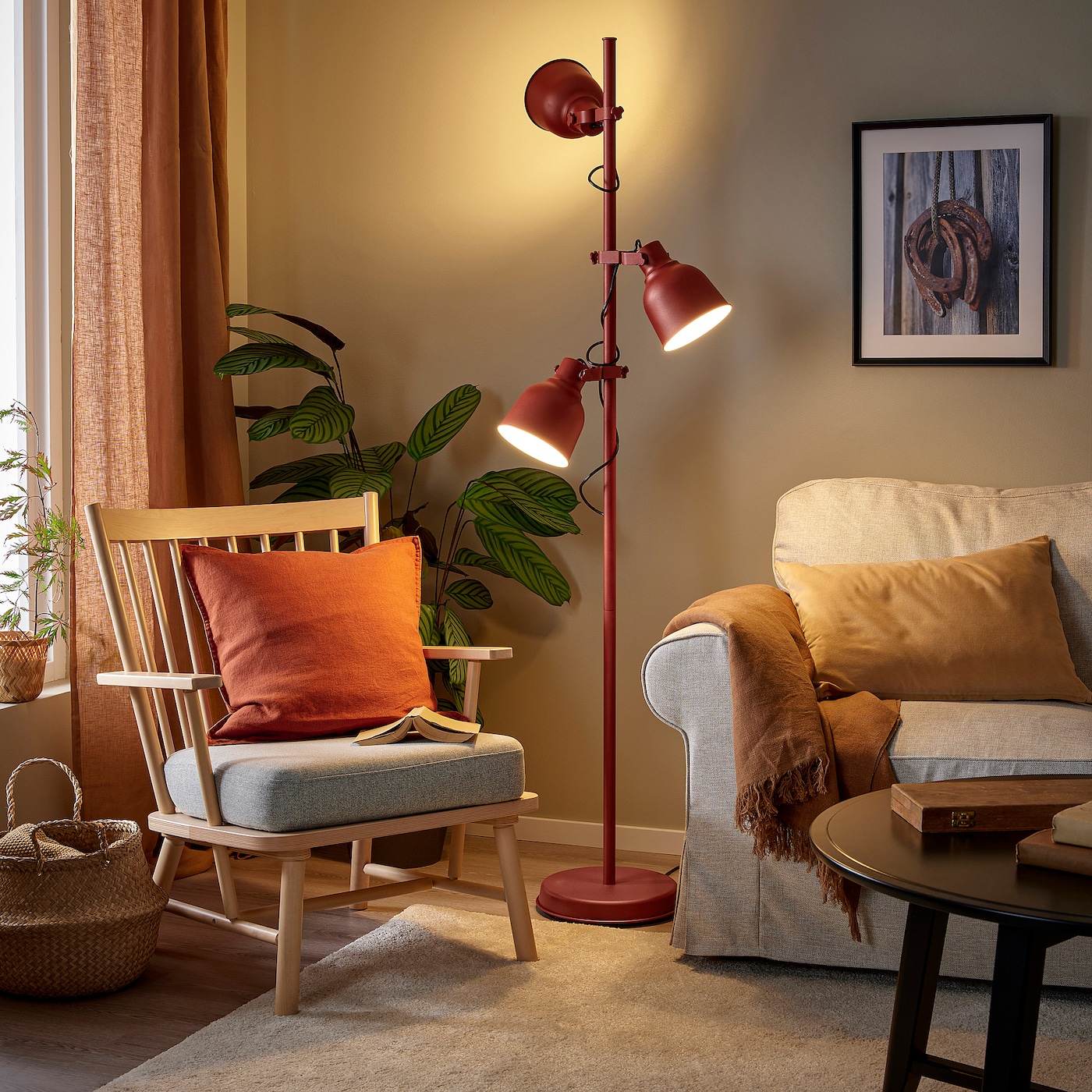 HEKTAR floor lamp with 3-spot brown-red - IKEA