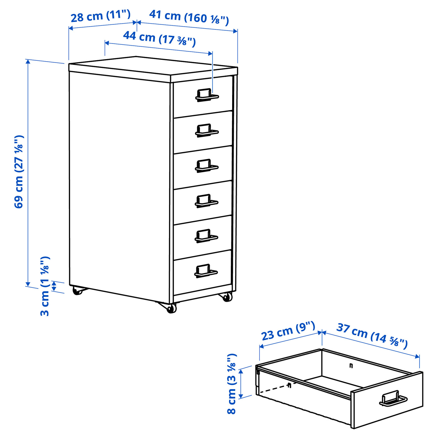 HELMER drawer unit on castors blue - IKEA