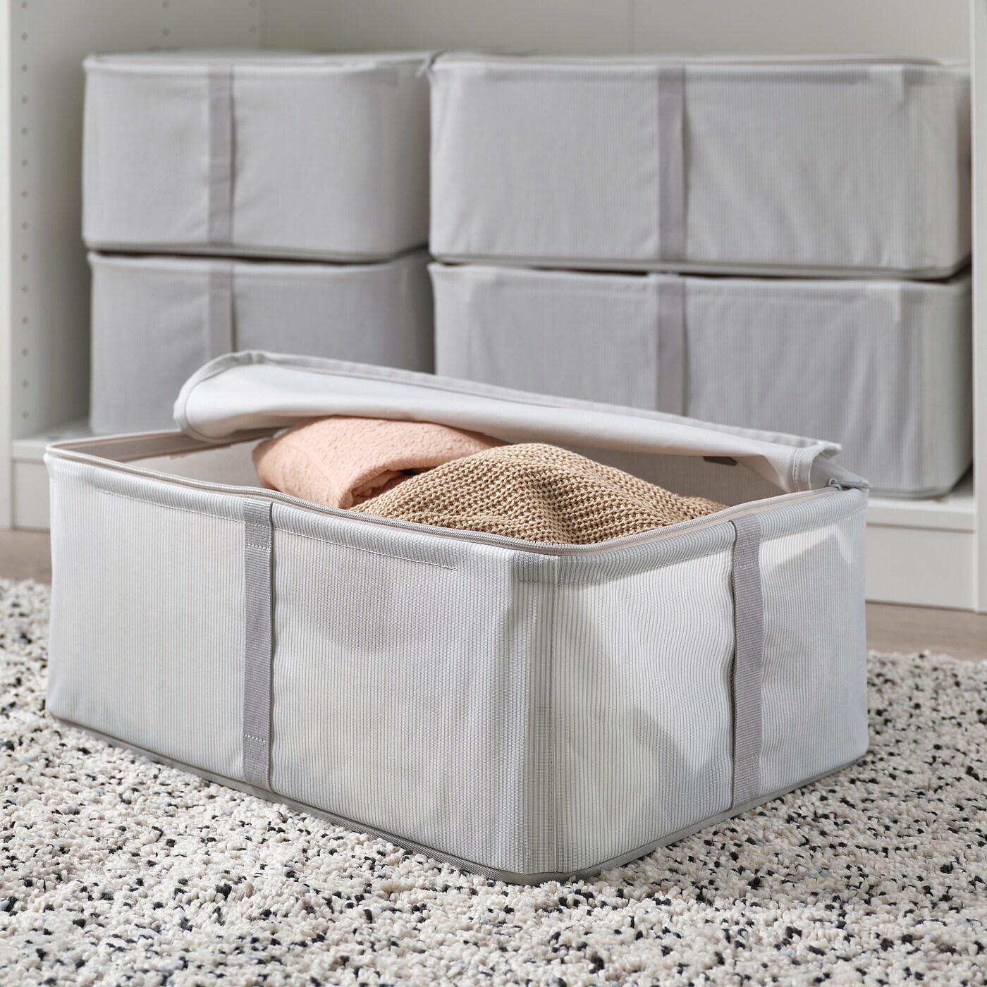 HEMMAFIXARE storage case fabric striped/white/grey - IKEA