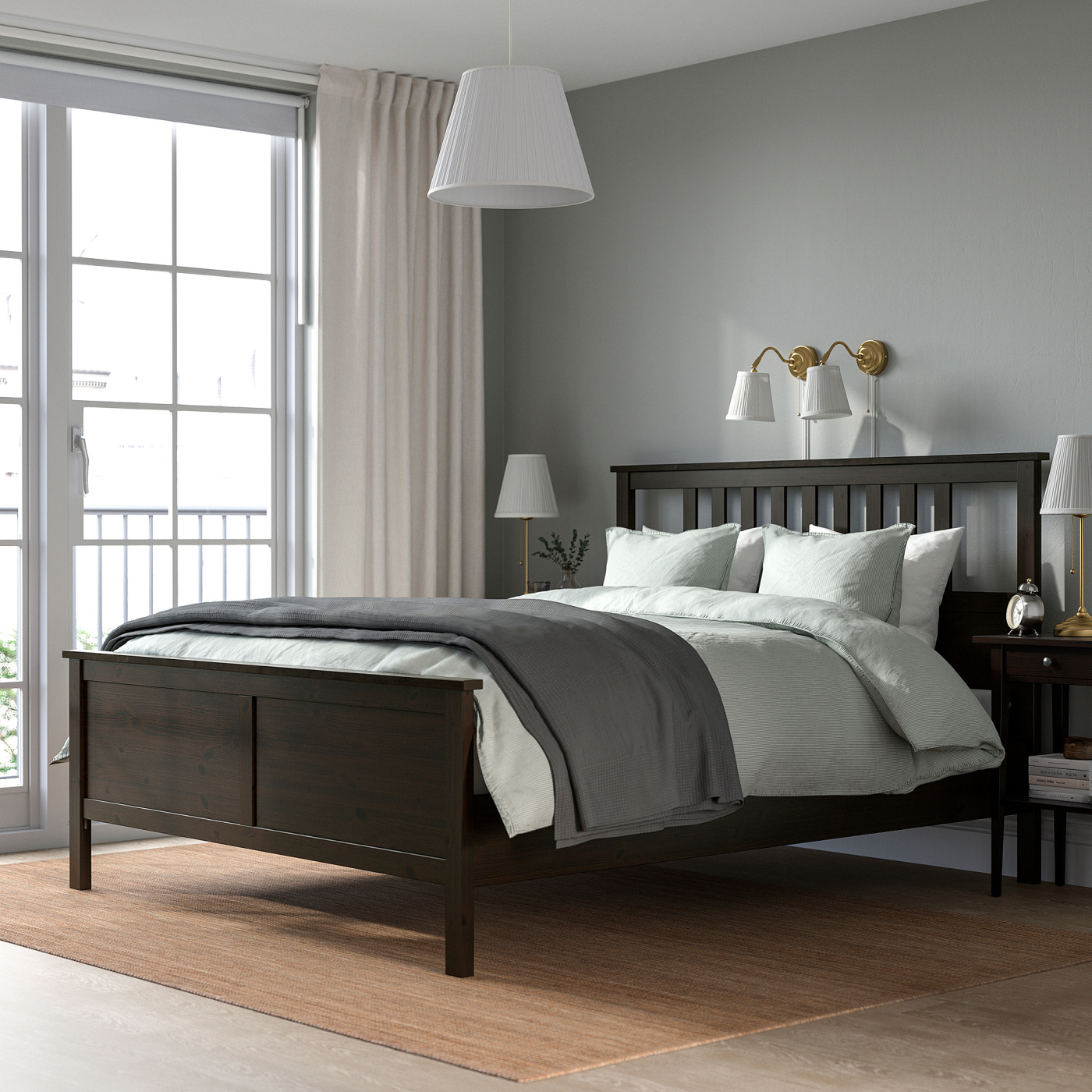 HEMNES bed frame black-brown/Lönset - IKEA