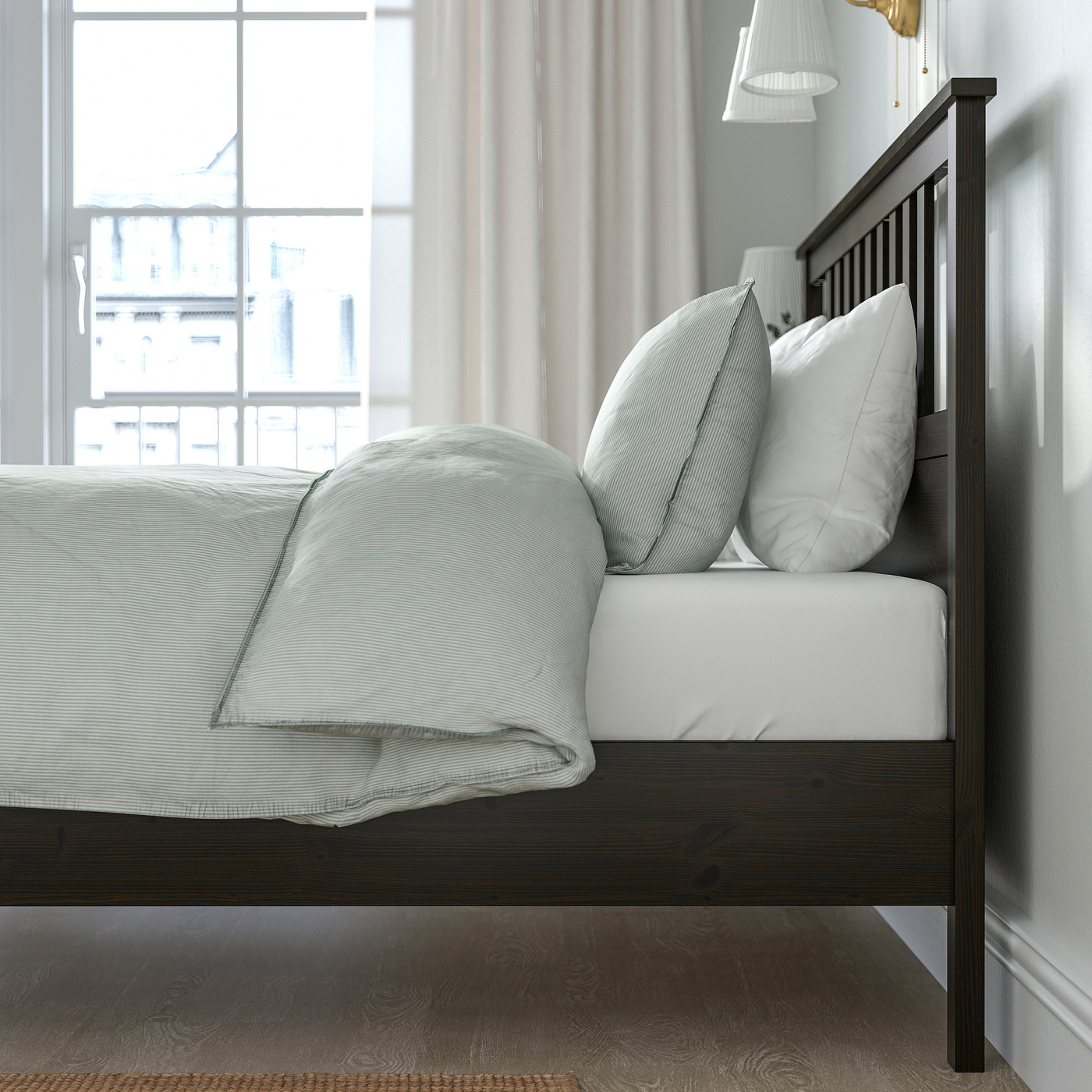 HEMNES bed frame black-brown/Lönset - IKEA
