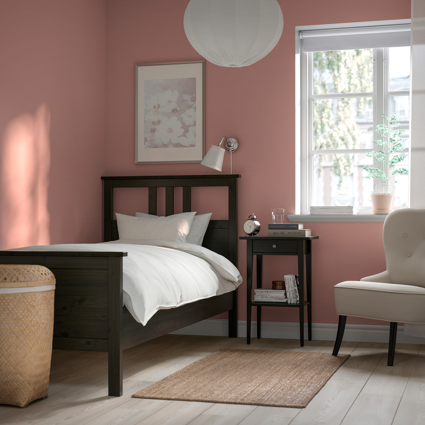 HEMNES bed frame black-brown/Lönset - IKEA