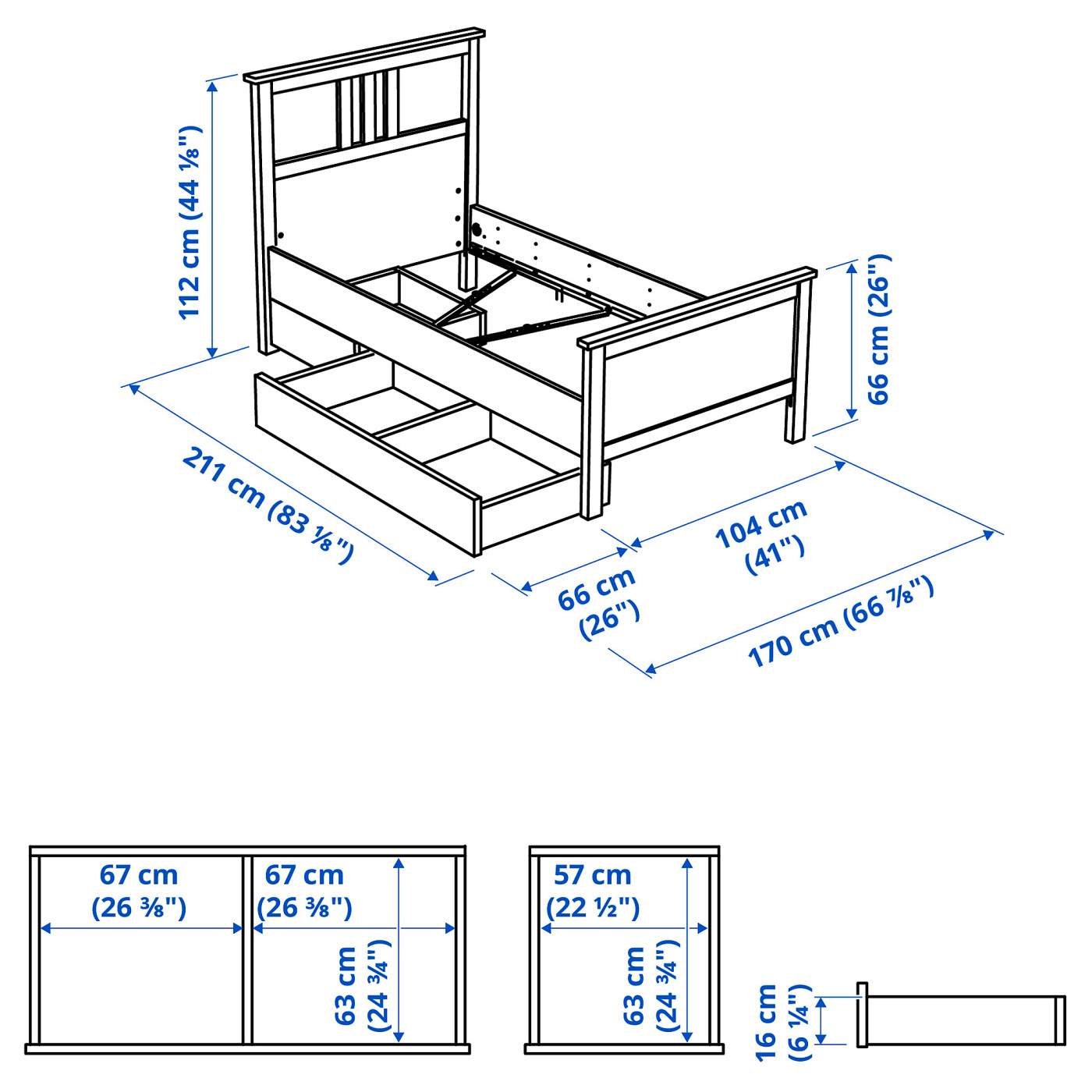 HEMNES bed frame with 2 storage boxes white stain/Lönset - IKEA