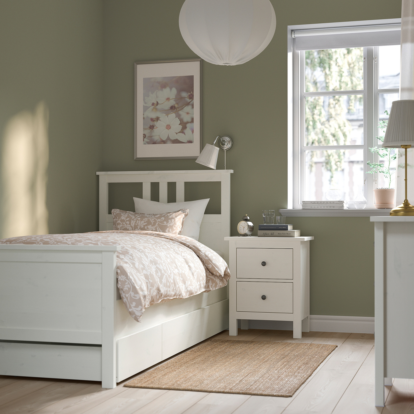 HEMNES bed frame with 2 storage boxes white stain/Lönset - IKEA