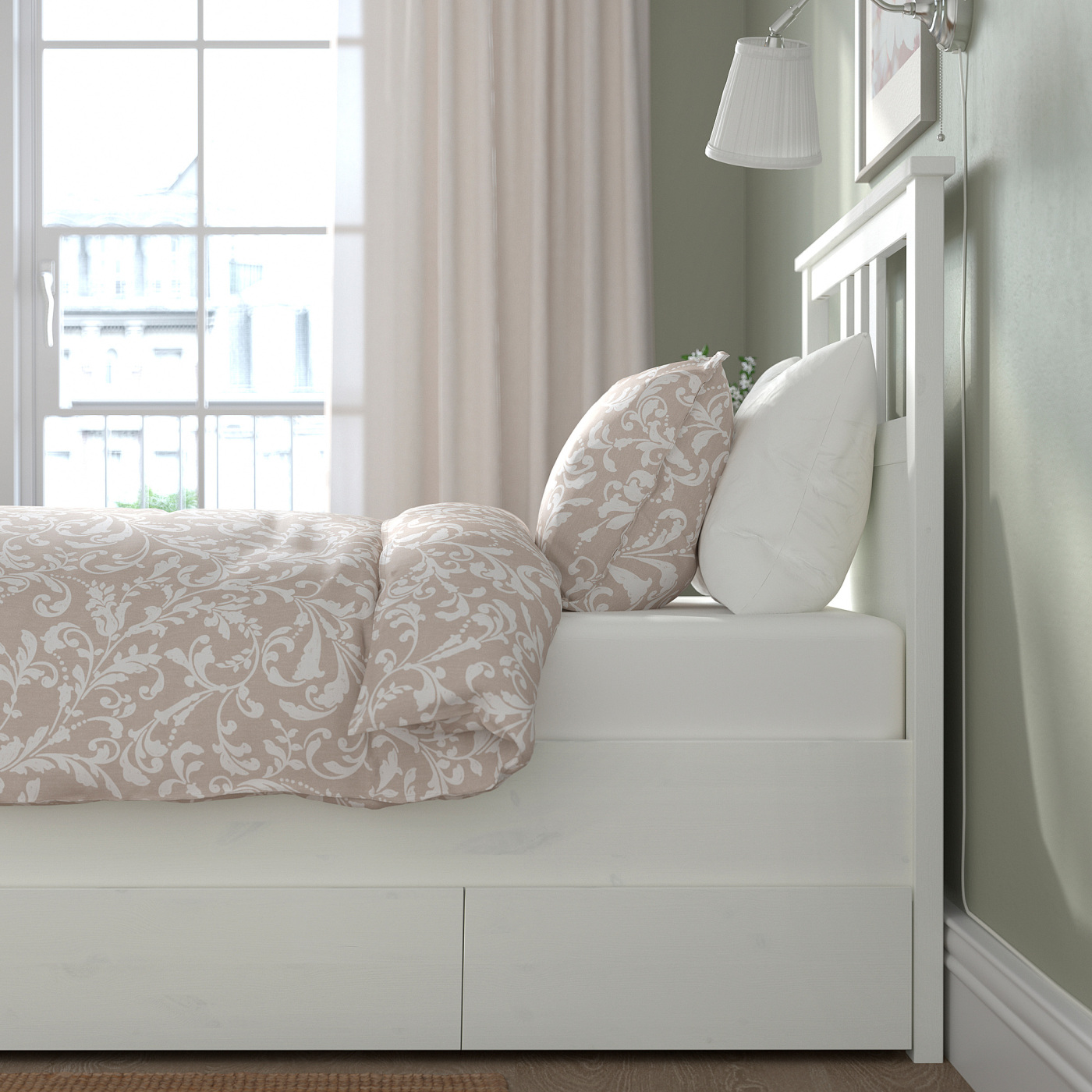 HEMNES bed frame with 2 storage boxes white stain/Lönset - IKEA