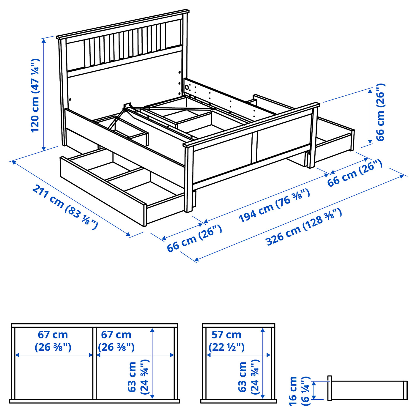 HEMNES bed frame with 4 storage boxes white stain/Lönset - IKEA