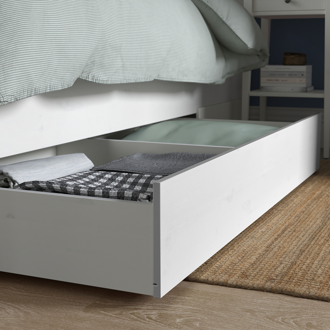 HEMNES bed frame with 4 storage boxes white stain/Lönset - IKEA