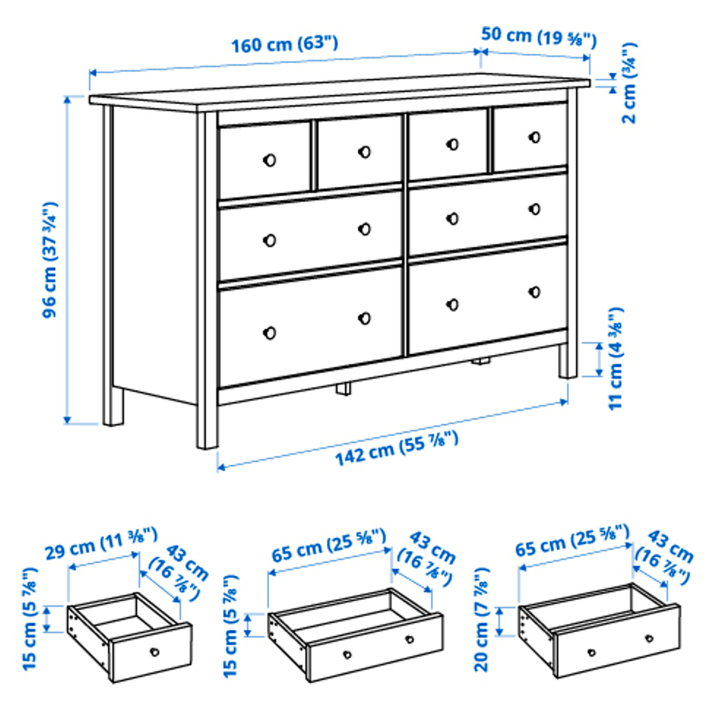 HEMNES bedroom furniture, set of 3 white stain - IKEA