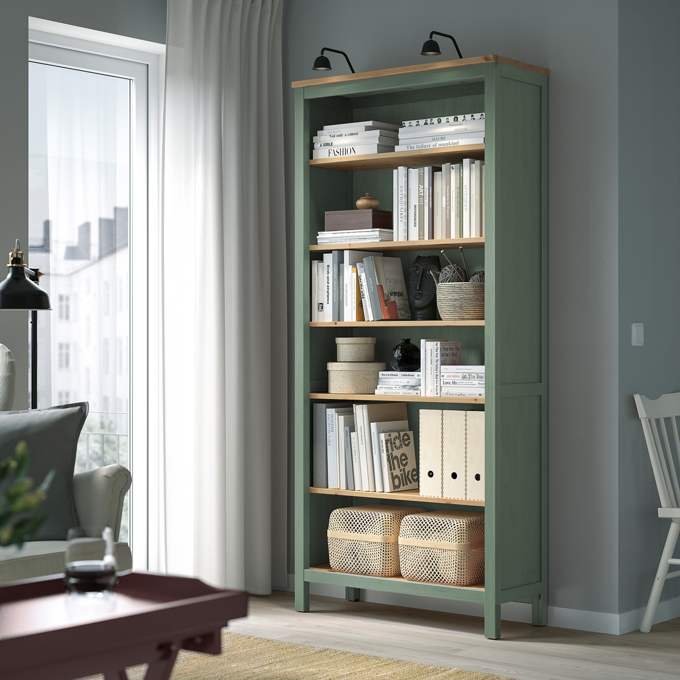 HEMNES bookcase grey-green/light brown stained - IKEA