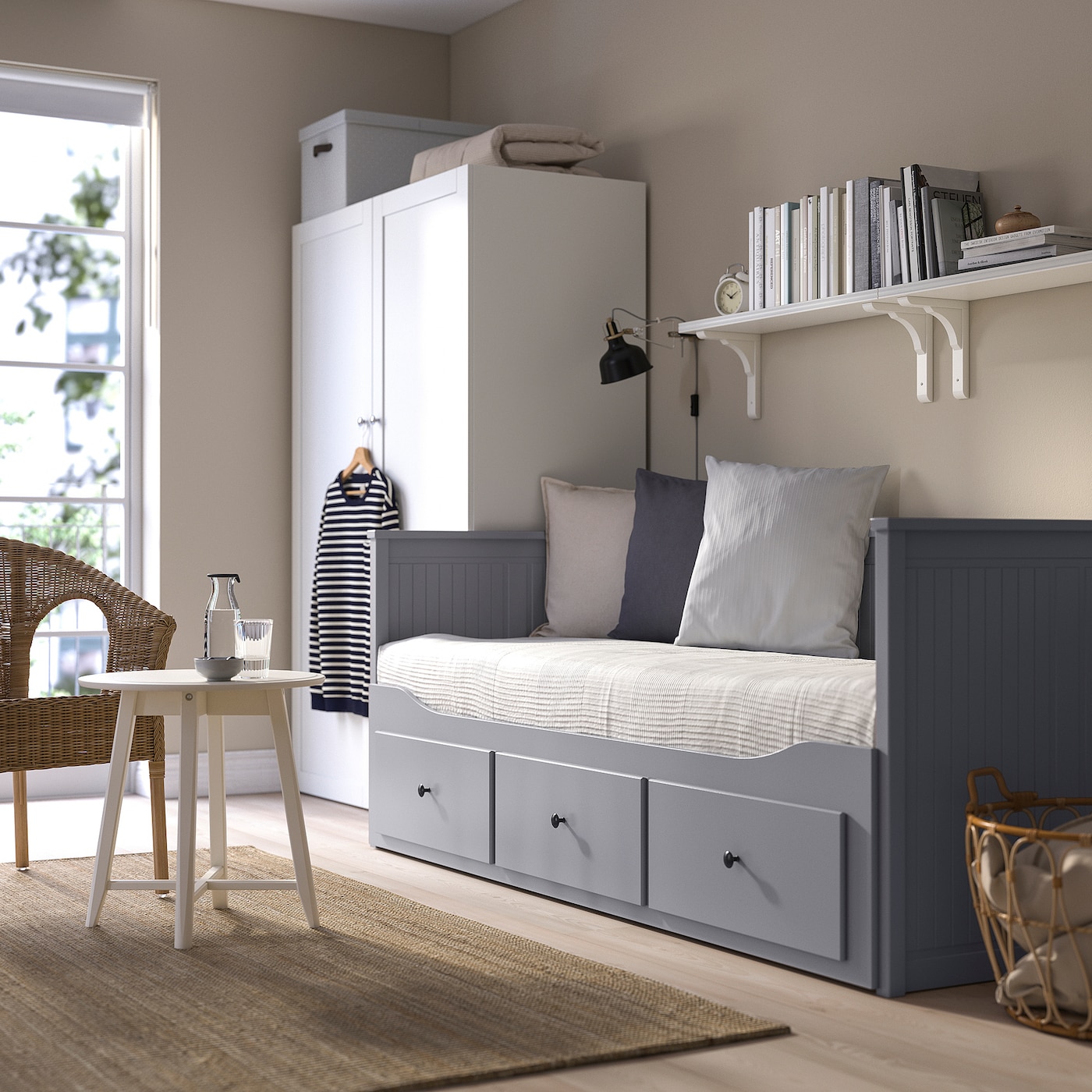 HEMNES day-bed frame with 3 drawers grey - IKEA