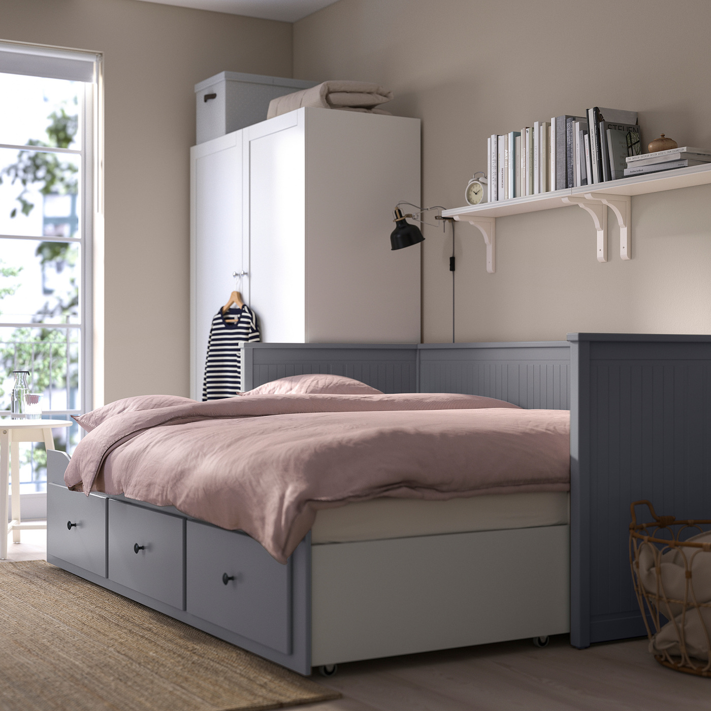 HEMNES day-bed frame with 3 drawers grey - IKEA