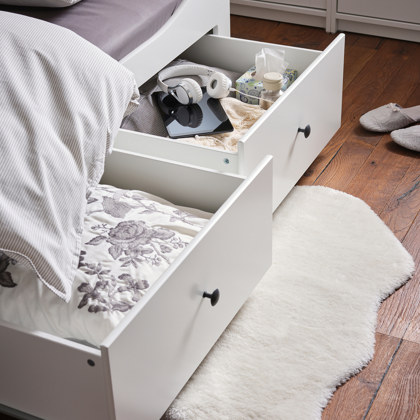 HEMNES day-bed w 3 drawers/2 mattresses white/Åfjäll firm - IKEA