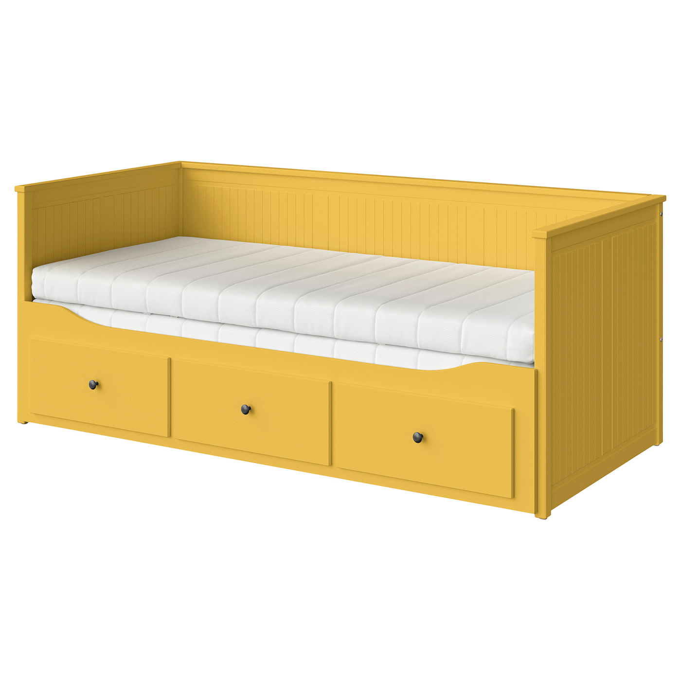 HEMNES day-bed w 3 drawers/2 mattresses yellow/Åfjäll firm - IKEA
