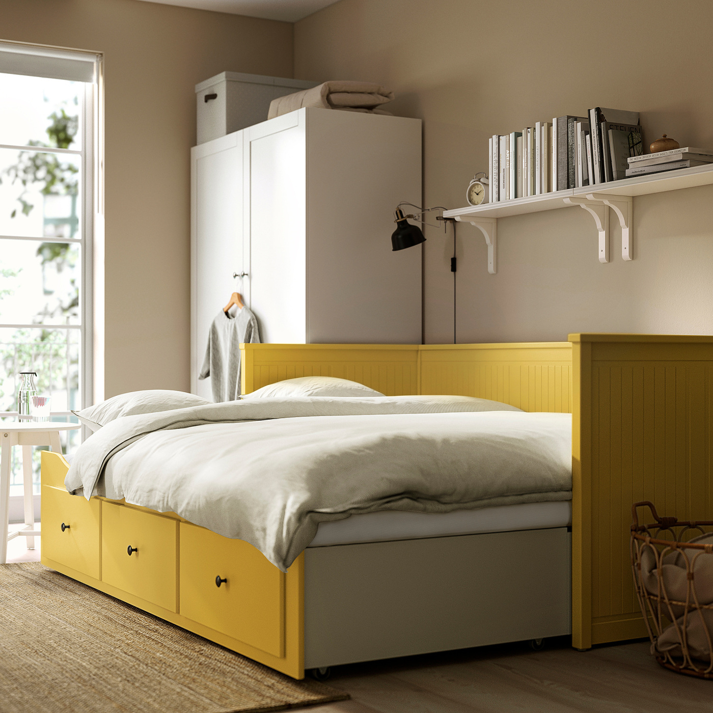 IKEA HEMNES デイベッド イエロー｜説明書付き HEMNES day-bed w 3 drawers/2 mattresses yellow/Ånnfjället super