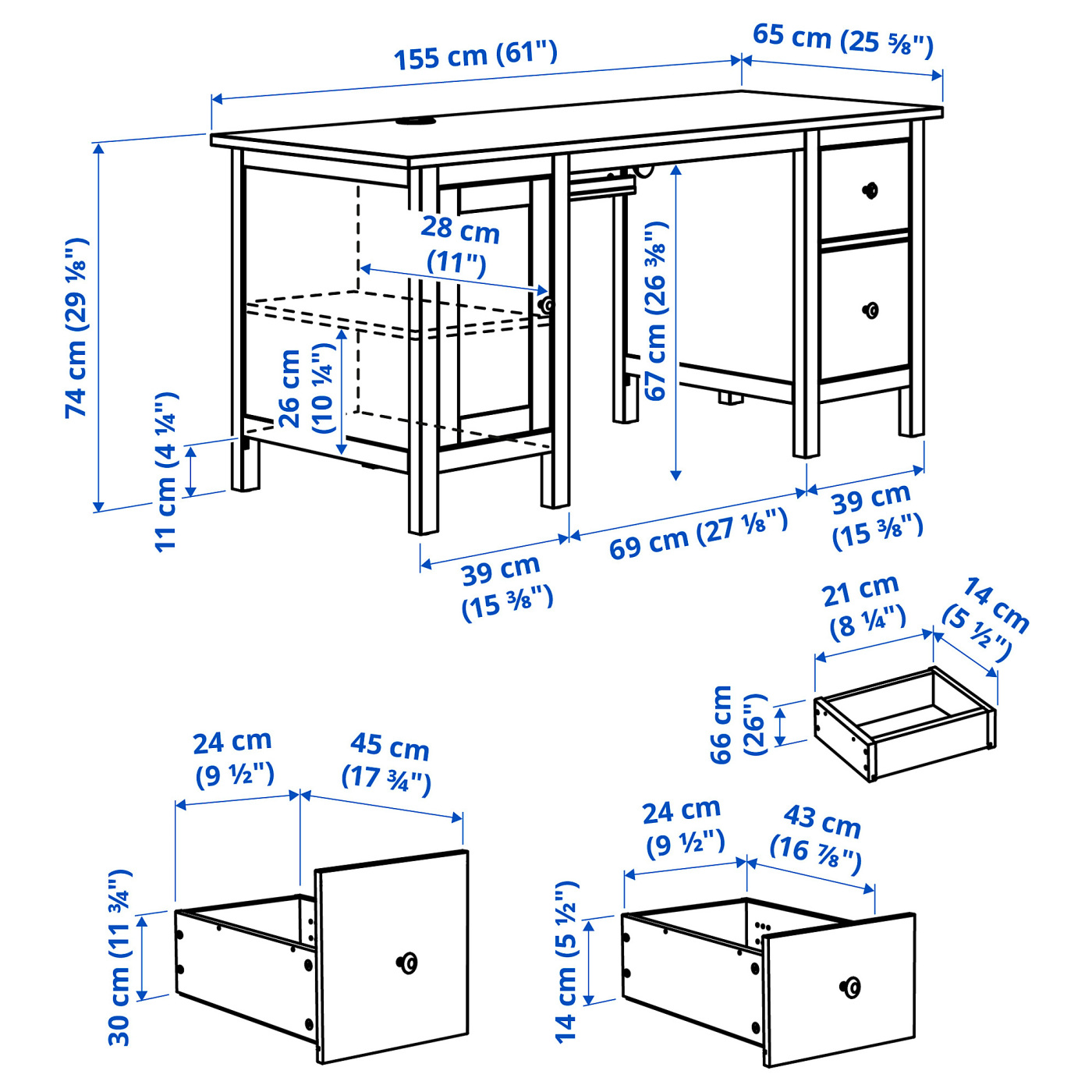 HEMNES desk white stain/light brown - IKEA