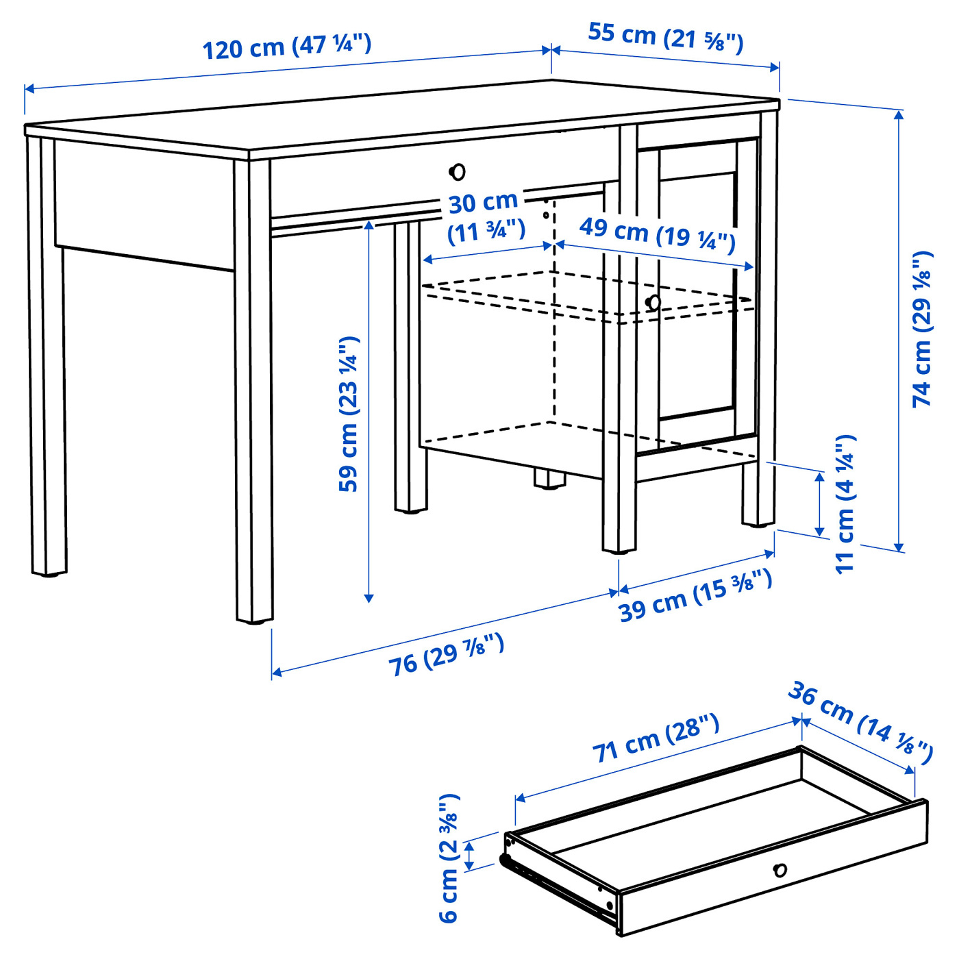 HEMNES desk white stained - IKEA