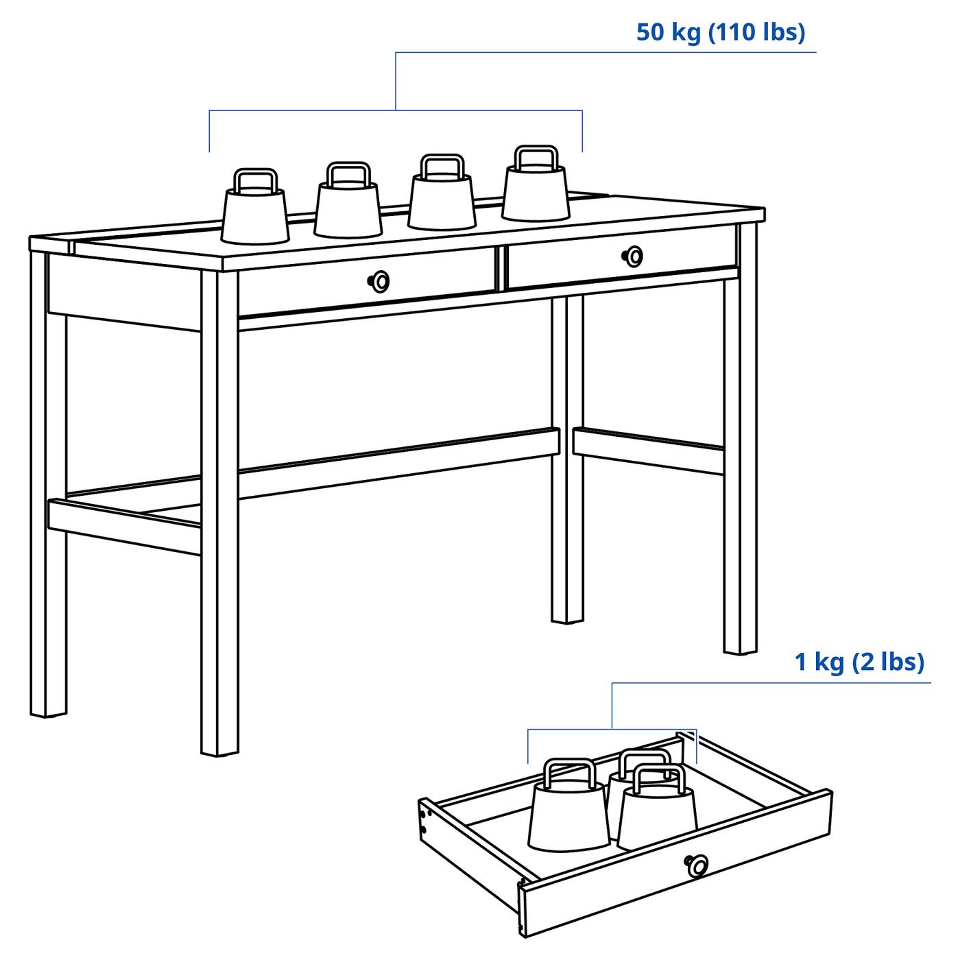 HEMNES desk with 2 drawers white stain/light brown - IKEA