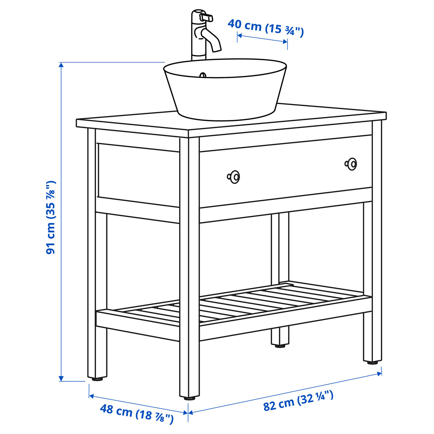 HEMNES / KATTEVIK open wsh-stnd w drw/wash-basin/tap white - IKEA