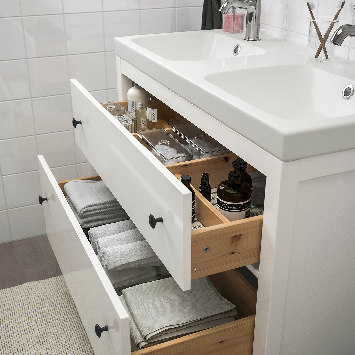 HEMNES ODENSVIK bathroom furniture set of 5 white Voxnan tap IKEA