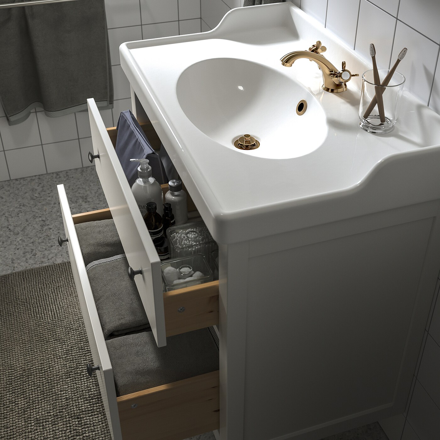 HEMNES RATTVIKEN wash stand with 2 drawers white Runskar tap IKEA