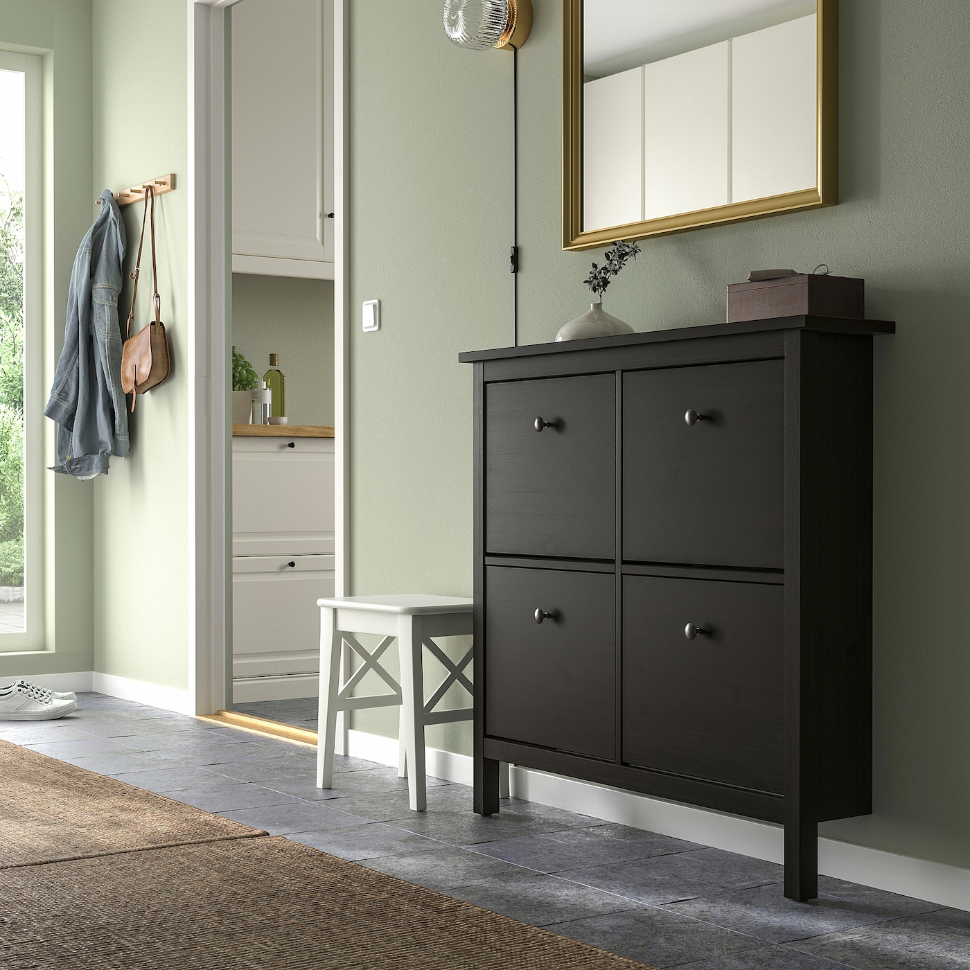 HEMNES shoe cabinet with 4 compartments black-brown - IKEA