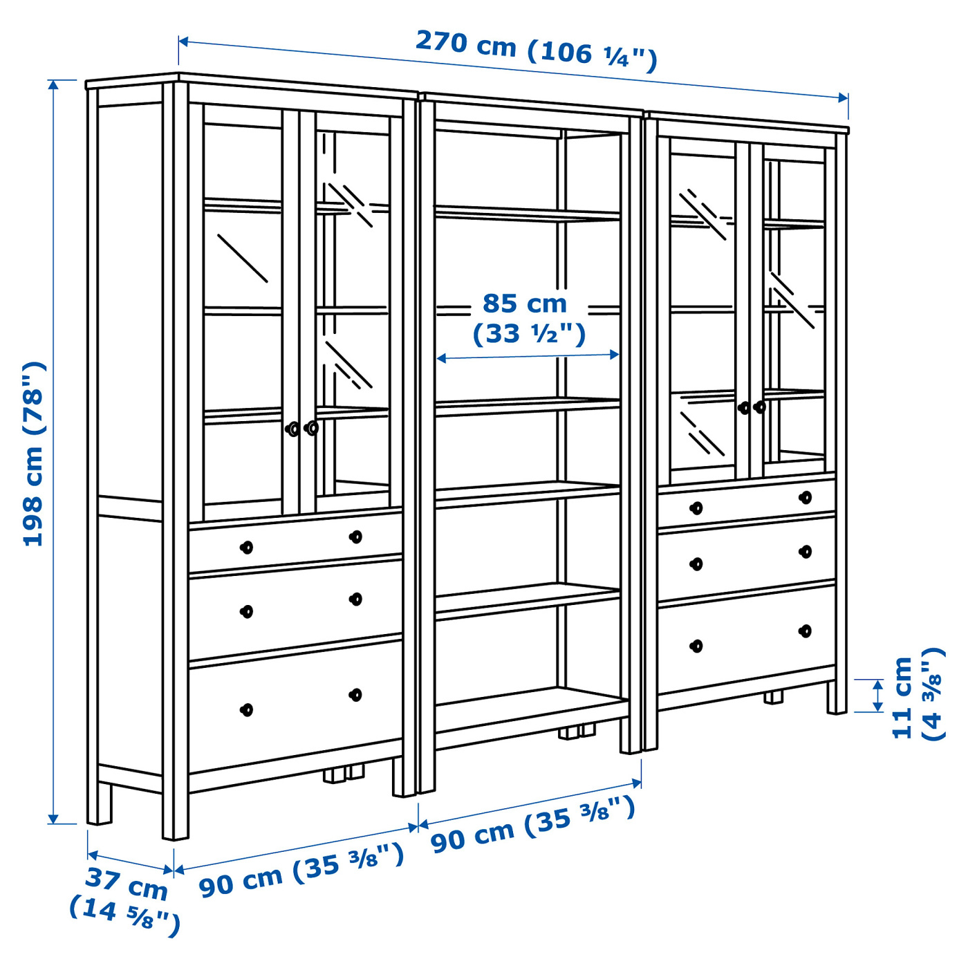 HEMNES storage combination w doors/drawers black-brown/light brown