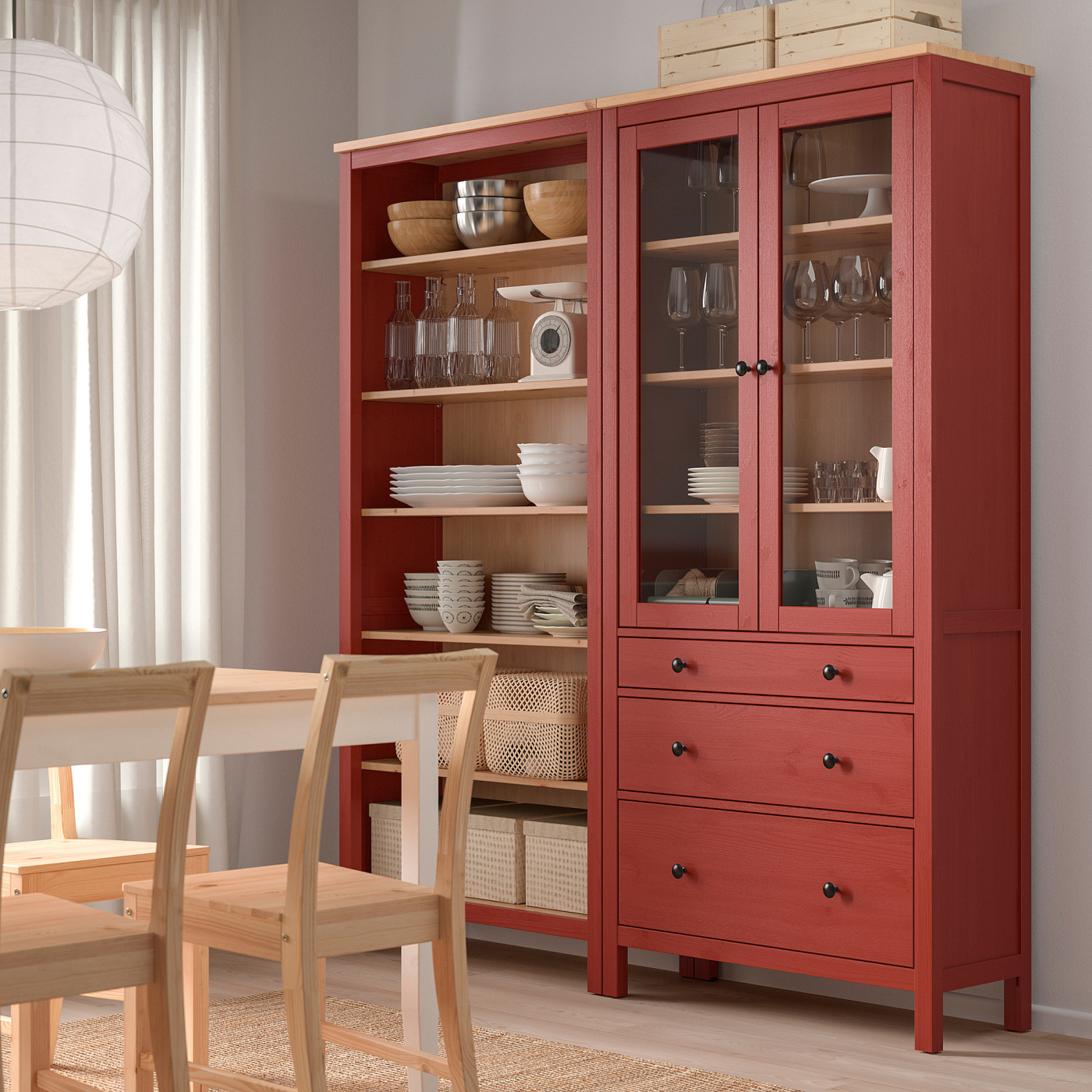 HEMNES storage combination w doors/drawers red stained/light brown