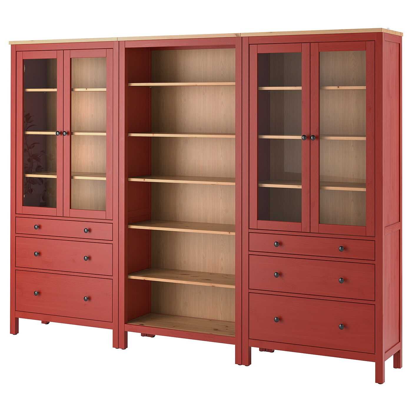 HEMNES storage combination w doors drawers red stained light brown stained IKEA