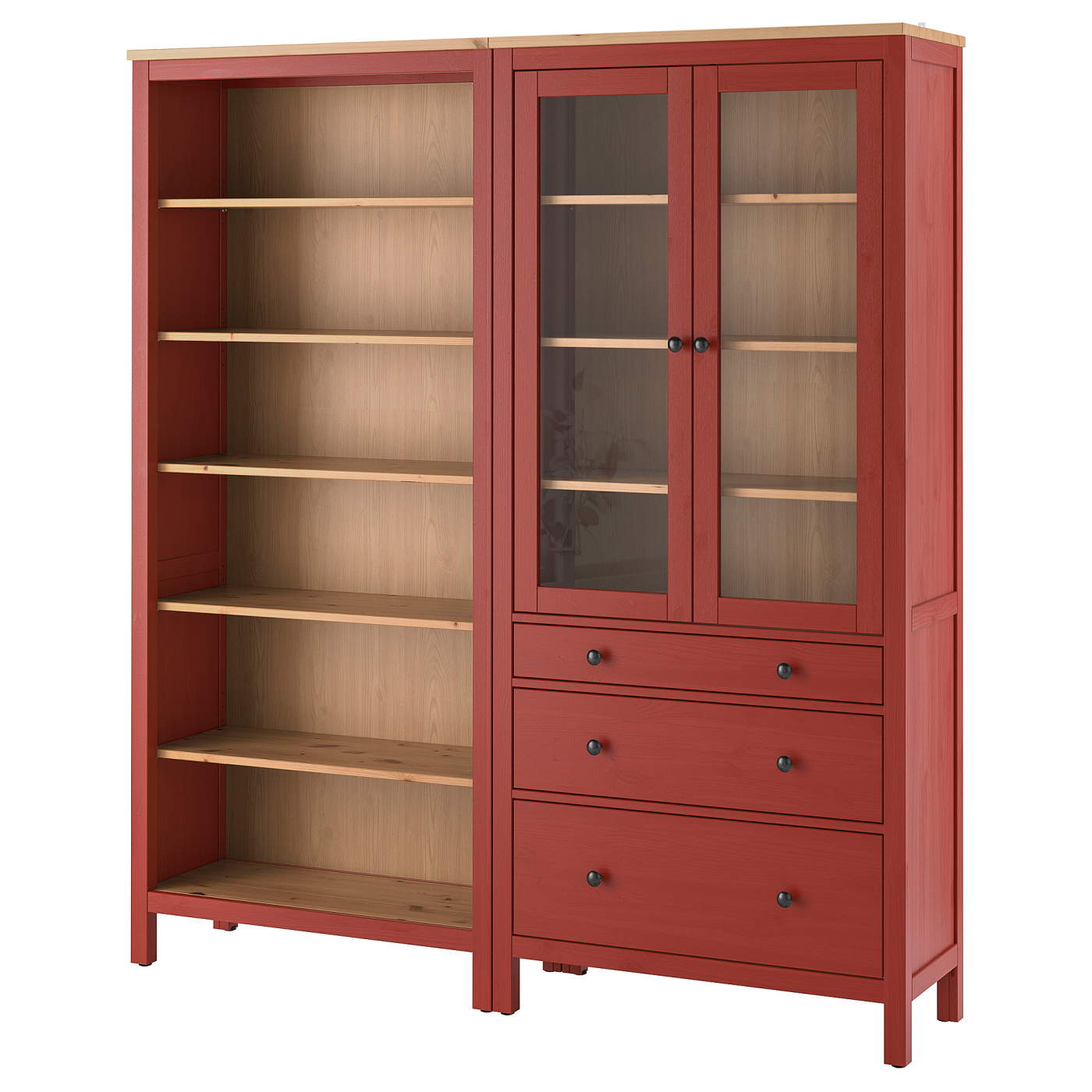 イケア/IKEA/3段キャビネット/ヘムネス/HEMNES/赤/レッド/ステイン塗装/幅108cm/奥行50cm/高さ96cm/3段チェスト /収納/カントリー調/ハイチェスト/チェスト/パイン無垢材/ローチェスト/シャビー/シャツ収納/小物収納/収納家具/収納BOX/ リビング収納/クローゼット/ 収納/福岡市/糸島市/直接引取り可/自社便配送可 HEMNES storage combination w doors/drawers red stained/light brown