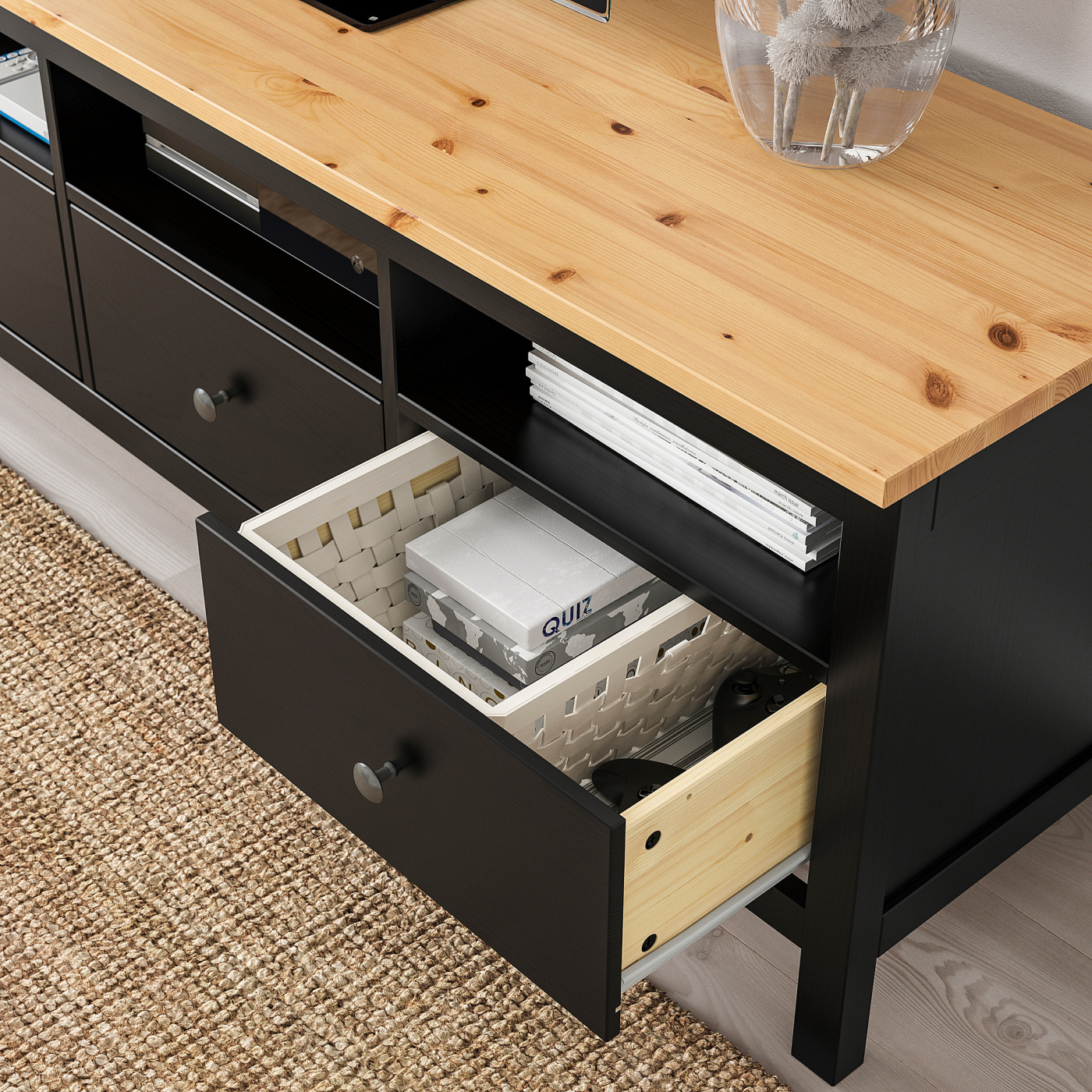 HEMNES TV bench black-brown/light brown - IKEA