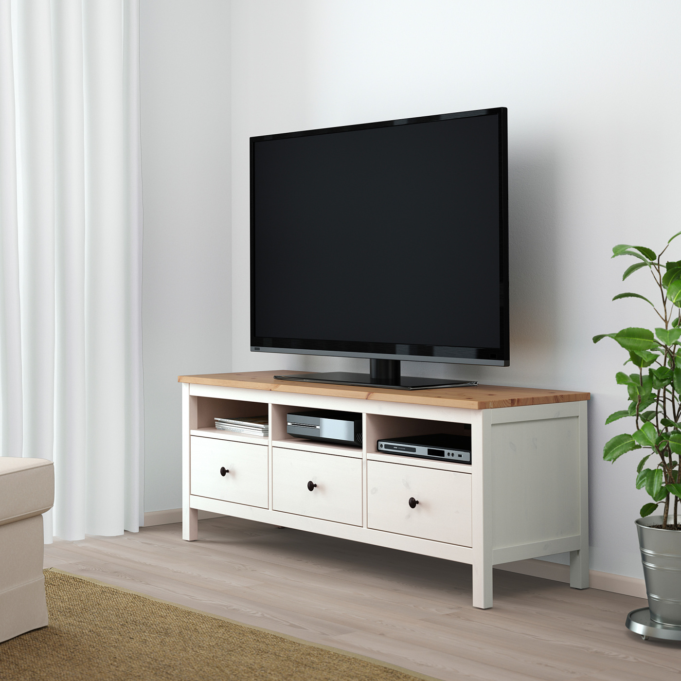 HEMNES TV bench white stain/light brown - IKEA
