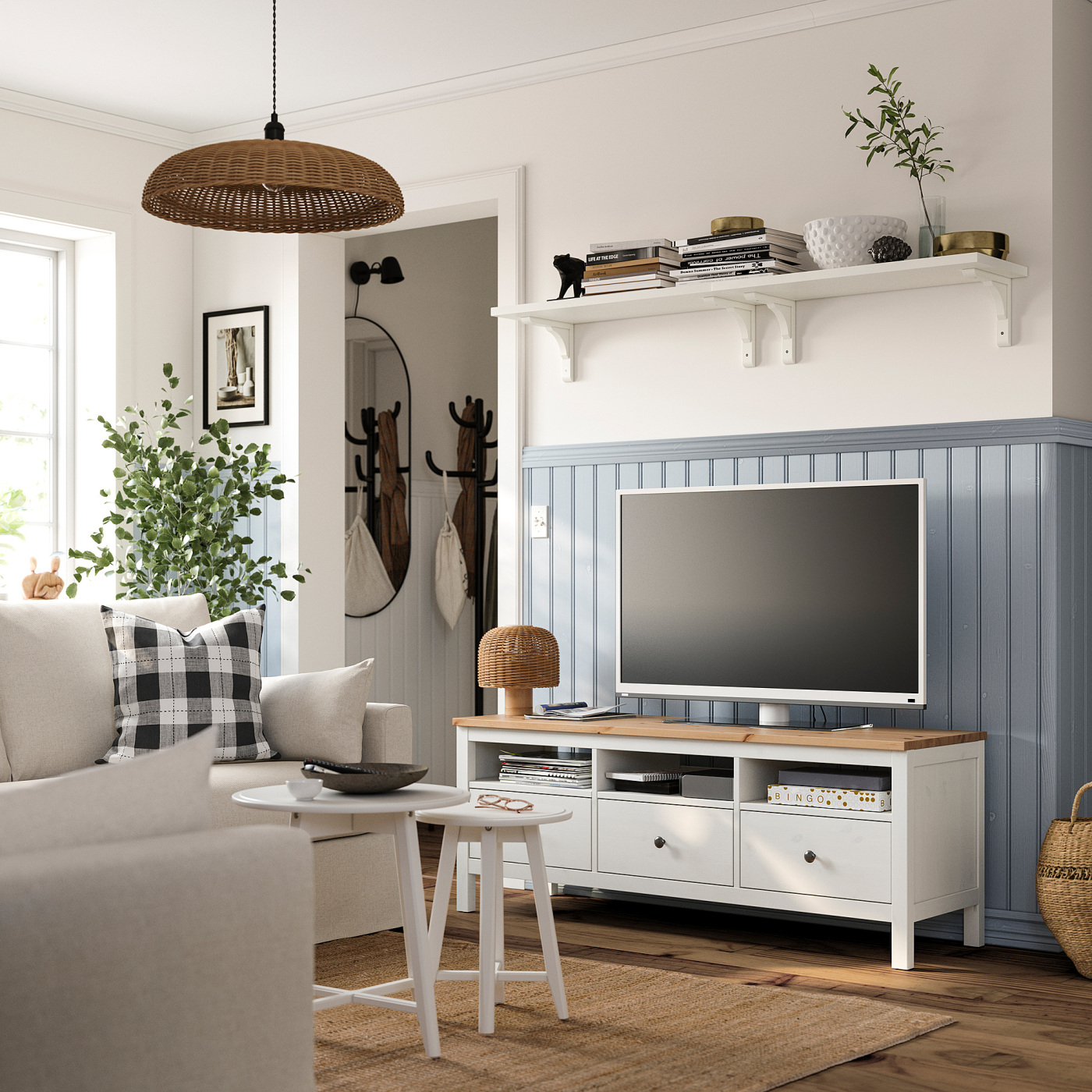 HEMNES TV bench white stain/light brown - IKEA
