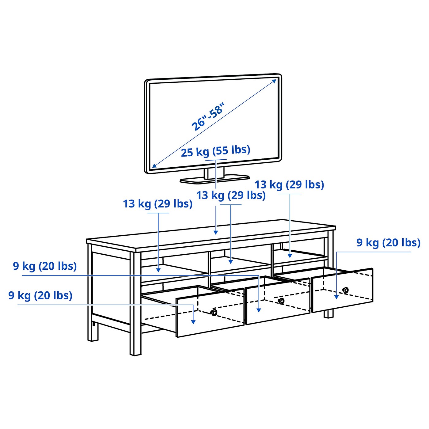 HEMNES TV storage combination white stain/light brown clear