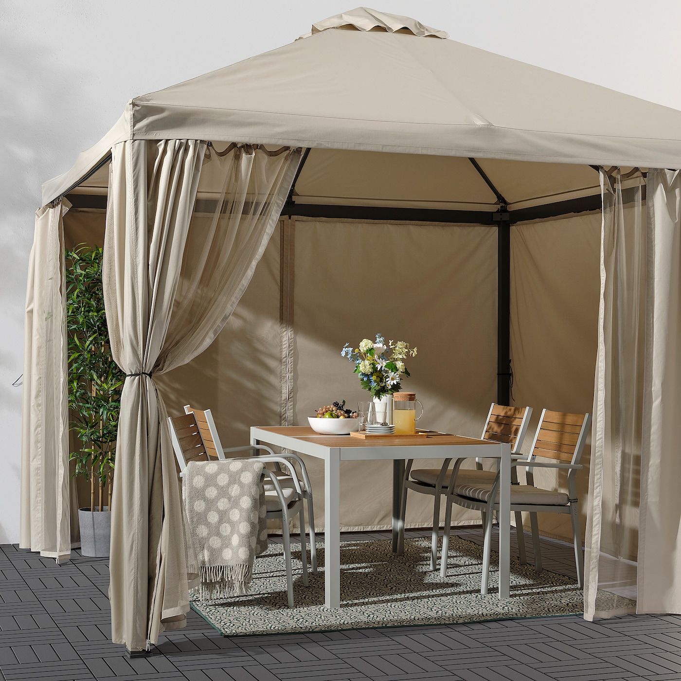 HIMMELSÖ gazebo with curtains and net dark grey/grey-beige - IKEA