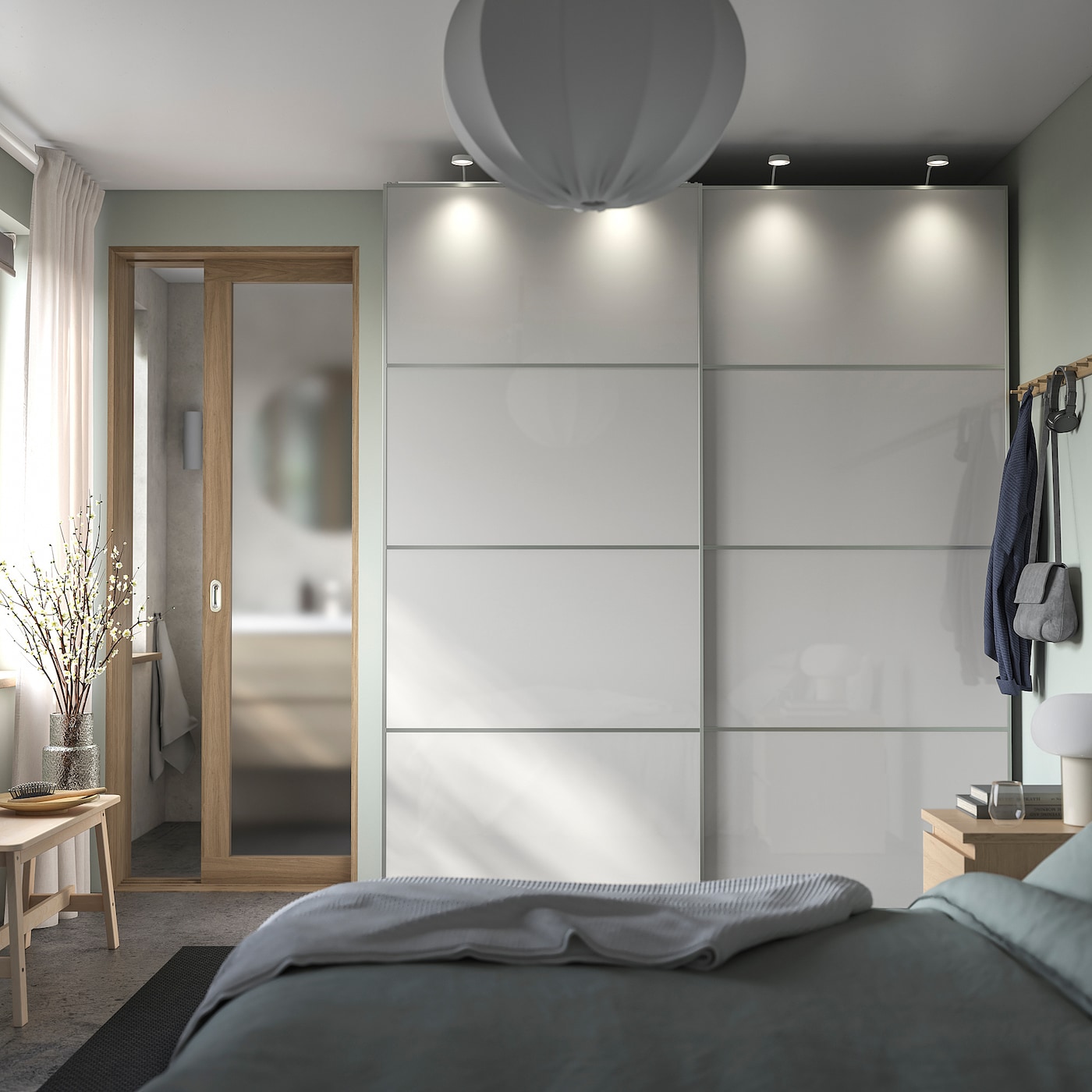 HOKKSUND 4 panels for sliding door frame high gloss light grey IKEA