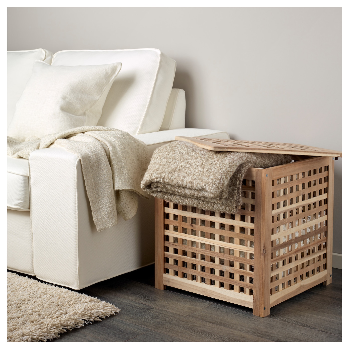 IKEA イケア◆HOL ホール◆ナチュラルウッド◆木製収納ボックス テーブル HOL ホール リビングテーブル 収納付き, アカシア材, 98x50 cm
