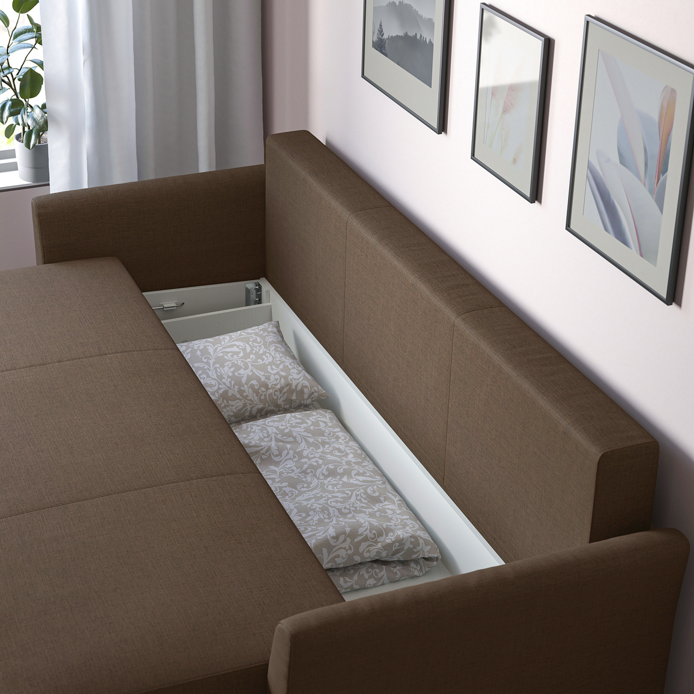 HOLMSUND 3-seat sofa bed Kilanda grey-brown - IKEA