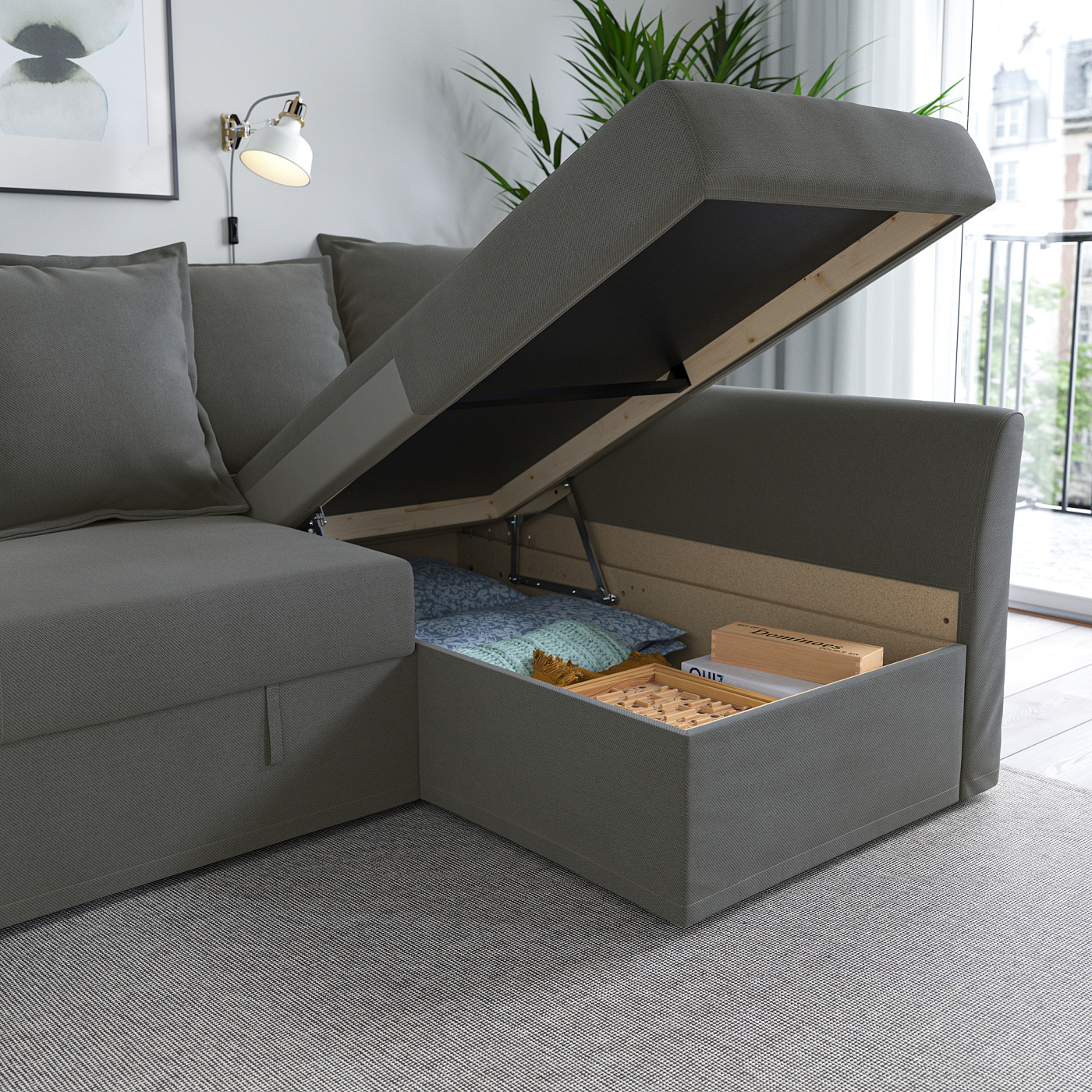 HOLMSUND corner sofa-bed Borgunda dark grey - IKEA