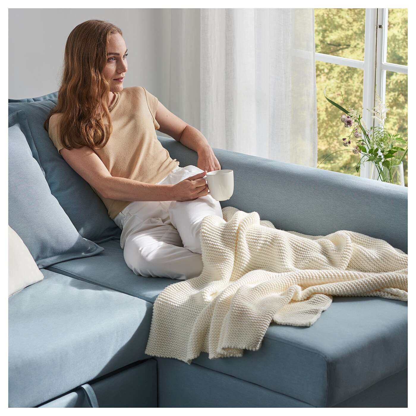 HOLMSUND corner sofa-bed Orrsta light blue - IKEA