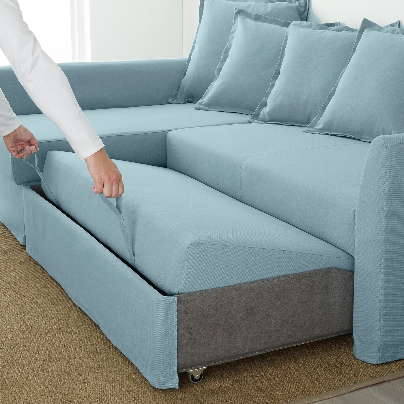 HOLMSUND corner sofa-bed Orrsta light blue - IKEA
