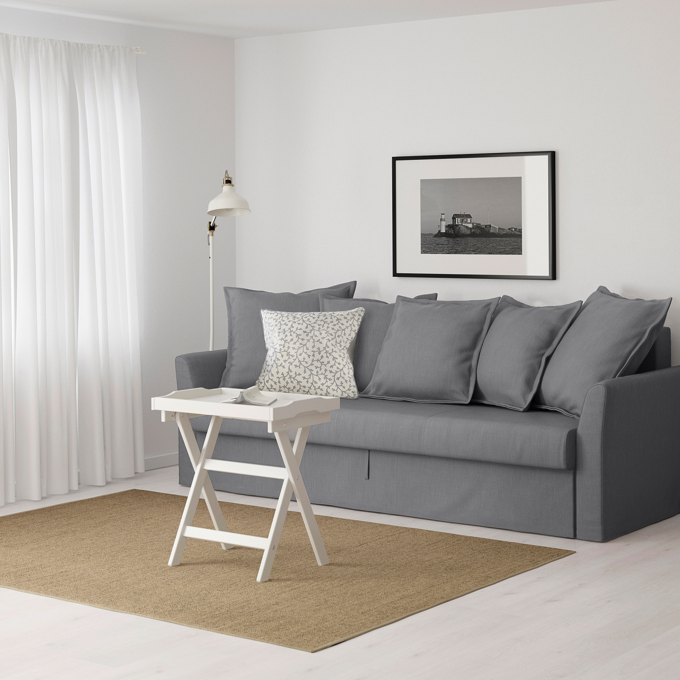 HOLMSUND three-seat sofa-bed Nordvalla medium grey - IKEA