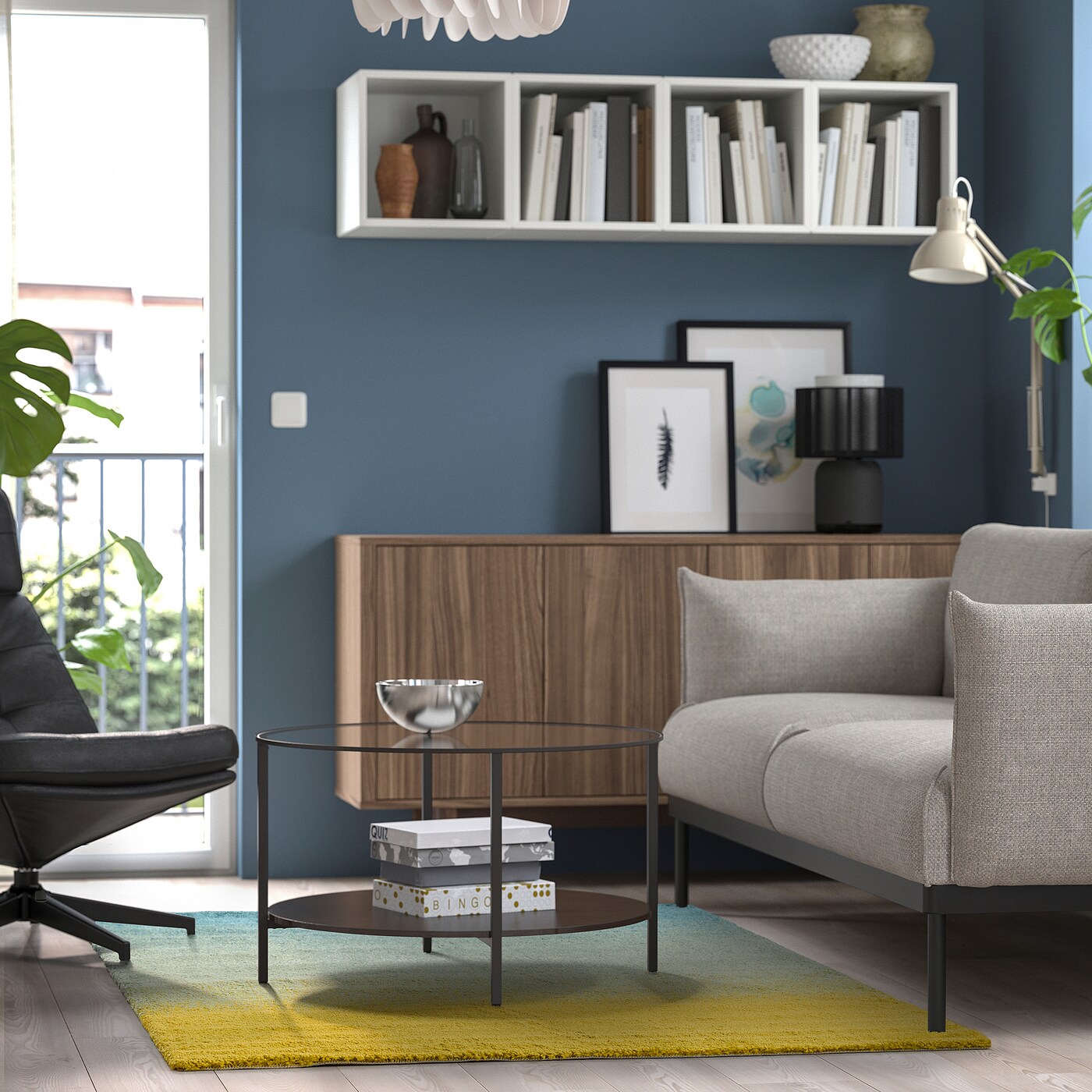 HOTELLRUM ホテルルム *1 個 HOTELLRUM rug, high pile, blue/green white, 5'3