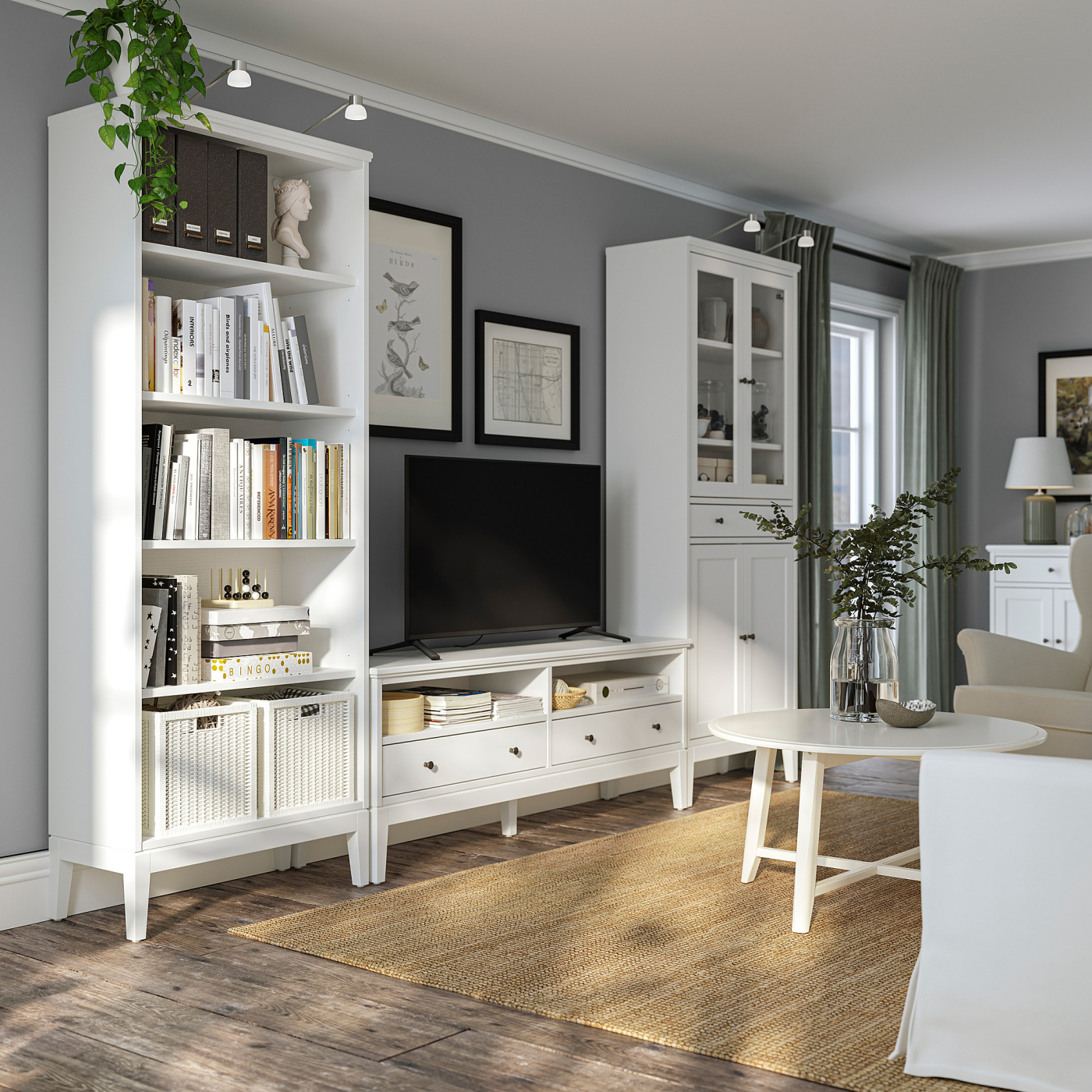 IDANÄS TV storage combination glass/white - IKEA